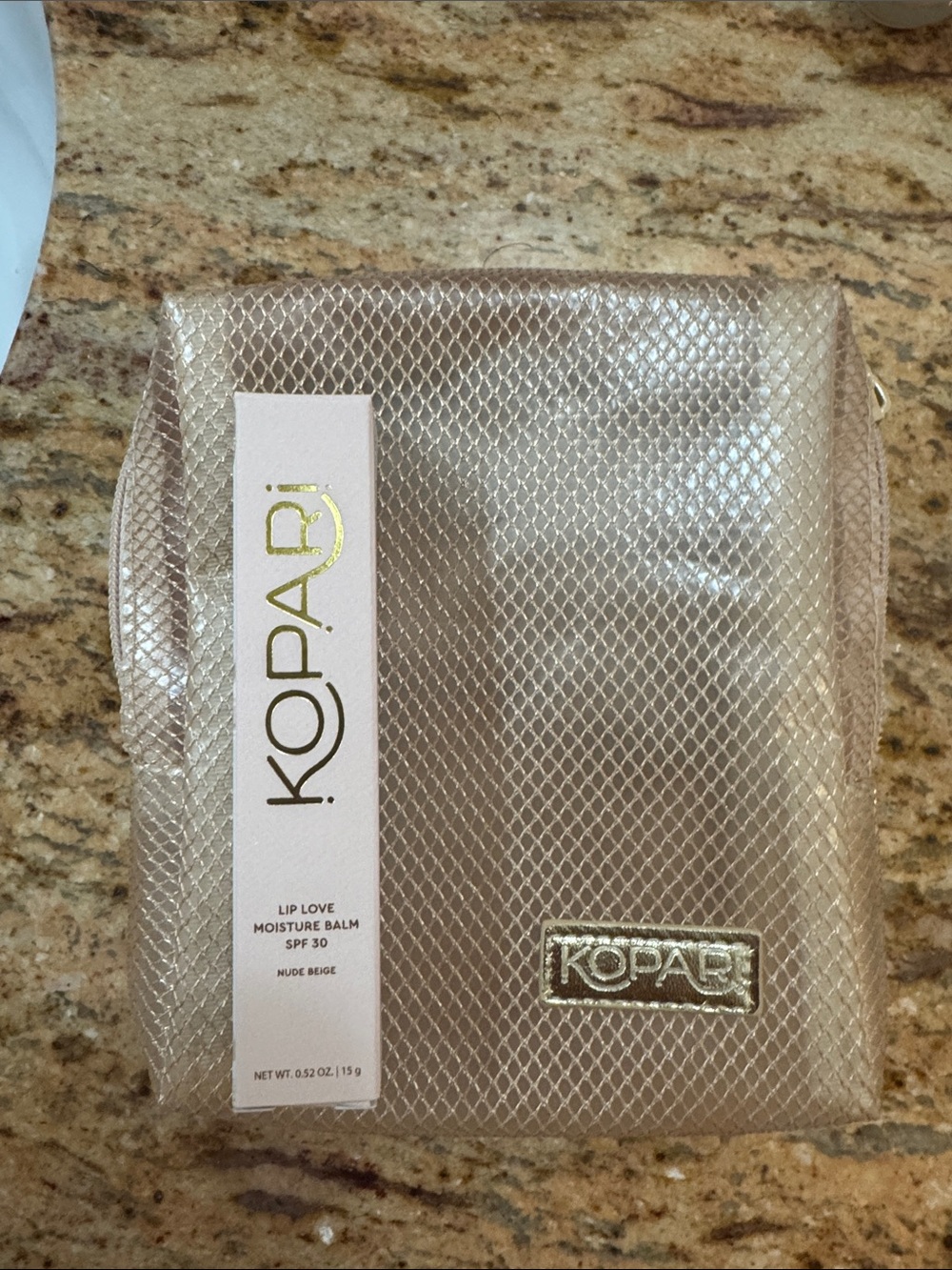 Kopari Metallic Beige Lip Balm Set with Shimmery Beige Pouch